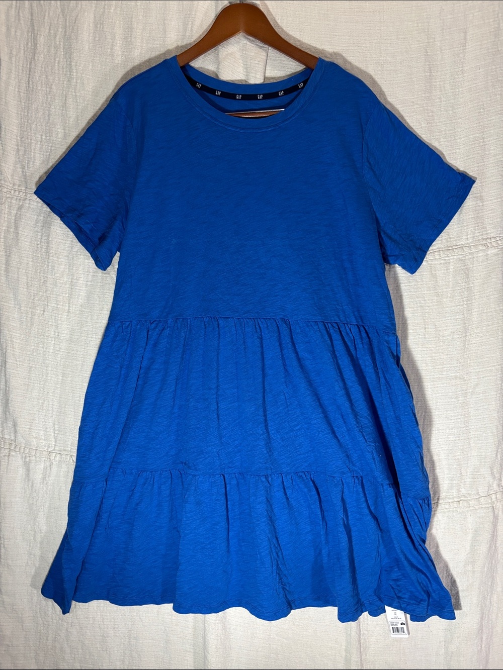 NWT GAP Nautical Blue 100% Cotton Tiered Midi T-Shirt Dress XXL With Pockets